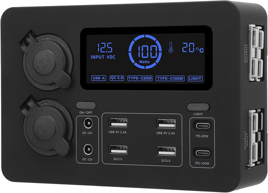 12V Power Box voor Boten Caravans en Auto’s met LCD Display USB C QC3 0 en 4 Anderson Uitgangen Multifunctionele Stroomverdeler voor Onderweg