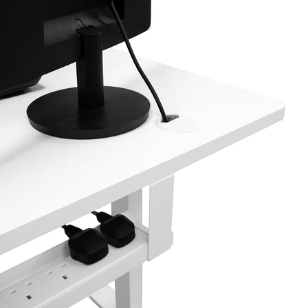 Electric Standing Desk 160 x 60cm White Height Adjustable Ergonomic Sit-to-Stand Computer Workstation Built-in Drawer USB A&C Charging Cable Pocket Hook Office Table Timer Smart Control Panel - QUORE