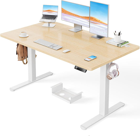 ErGear Elektrisch sta-bureau - 140 x 80 cm-100 kg draagvermogen in hoogte verstelbaar bureau met geavanceerde borstelloze motor, stille werking, stevig metalen frame, vierdelig tafelblad