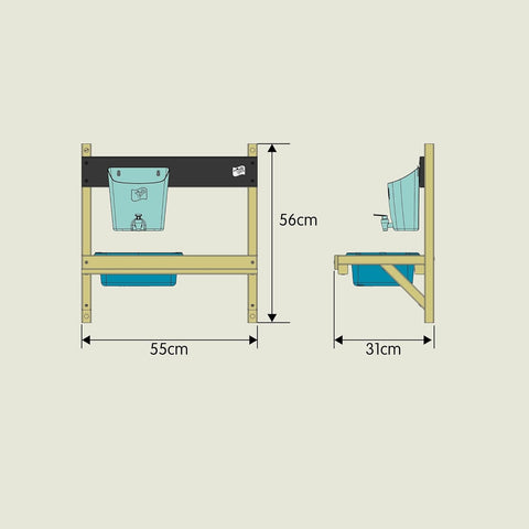 Modderkeuken - Buitenkeuken Kind - Speelkeuken Tuin - Keuken Speelset - met Waterpan - Tuin Gootsteen - Keuken Accessoires - voor Jongens - Meisjes 3 jaar en ouder - Hout - 31 x 55 x 56 cm - Houten/Blauw