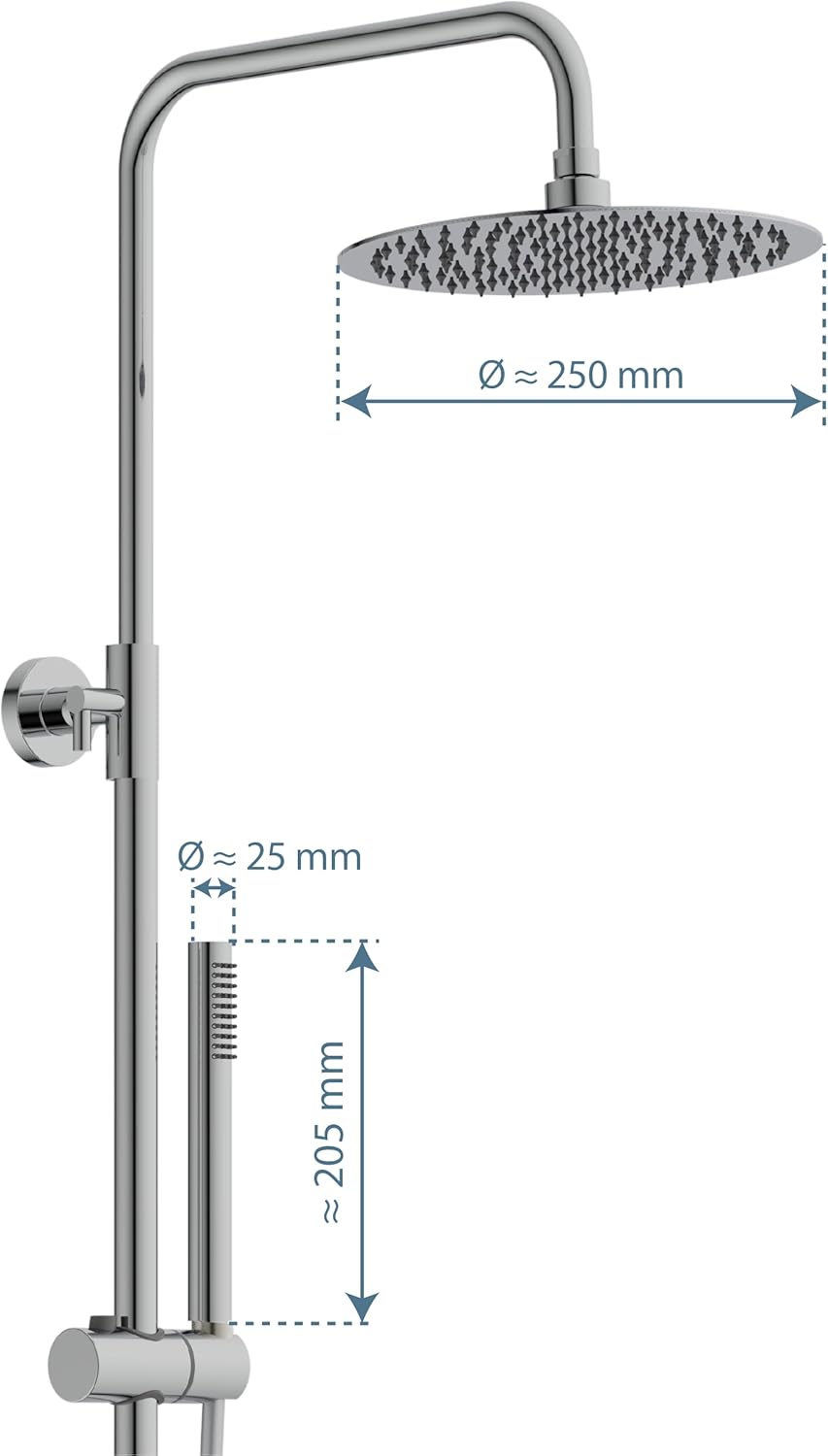 Douche Systeem – Douche Set – Regendouche – Thermostaatkraan – Handdouche – 25 cm Regendouchekop – Waterbesparend Chroom
