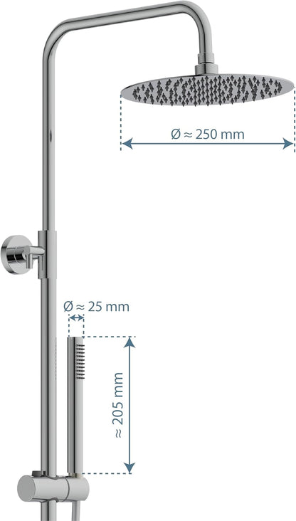 Douche Systeem – Douche Set – Regendouche – Thermostaatkraan – Handdouche – 25 cm Regendouchekop – Waterbesparend Chroom
