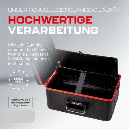 PARAT PARACTIVE 35 S Gereedschapskoffer, leeg, 35 liter, design-gereedschapskoffer met aluminium frame en XL-bodemschaal, hoogwaardige gereedschapskoffer met nylon vakken en documentenvak, robuust en