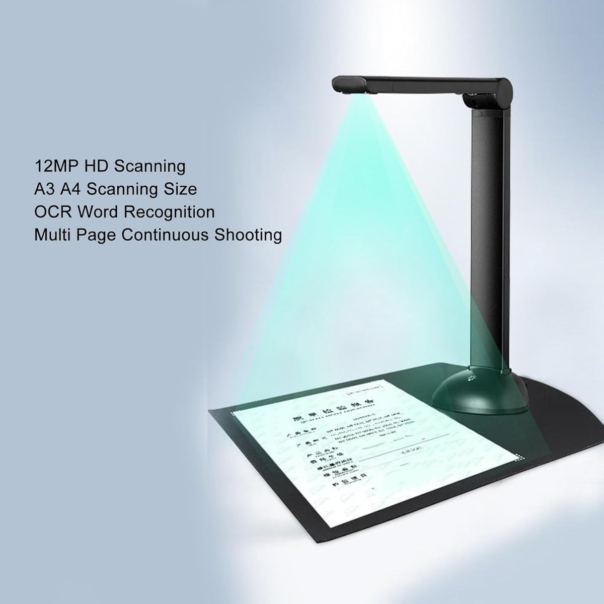 12MP HD A3 A4 Documentscanner met LED-licht, 3672x2856 Resolutie, Draagbaar en Opvouwbaar, USB-interface, Geschikt voor Scanbestanden, Documenten, Boeken