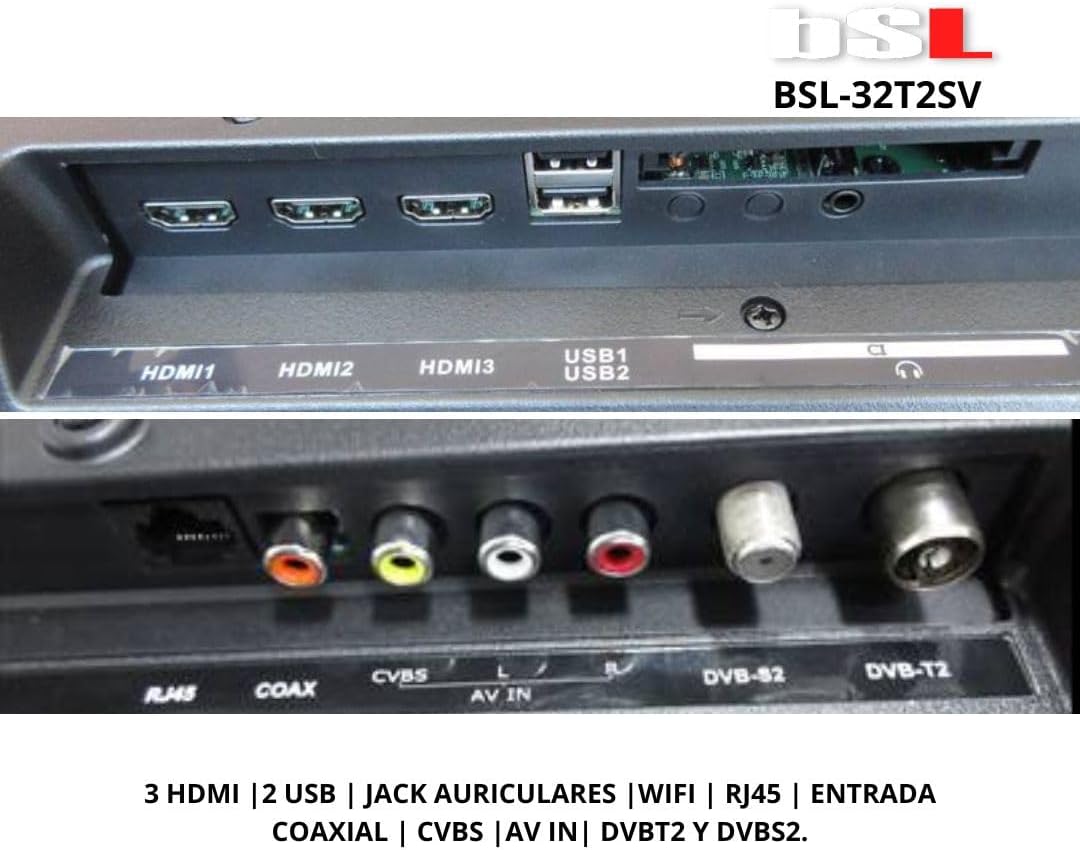 BSL-32T2SV VIDAA Smart TV 32 inch | WiFi | RJ45 | Res. HD1366X720p | USB | DVBT2/S2/C | Compatibel met Youtube, Netflix, Disney +, Dazn, Prime | HDMI