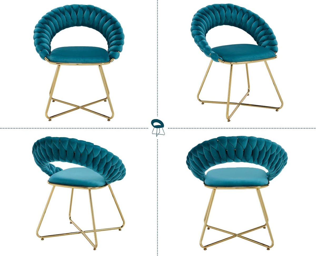 chairus Set of 2 Blue Velvet Living Room Chair with Gold Metal Legs, Modern Bedroom Dressing Table Chair with Backrest, Blue - QUORE