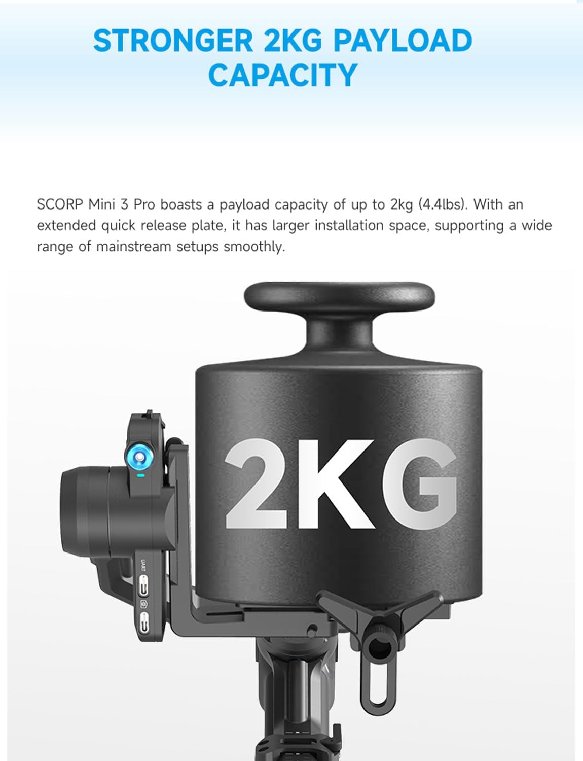 FeiyuTech SCORP Mini-3-Pro Gimbalstabilisator voor spiegel/compact/actiecamera, smartphone, 18 m AI-tracking, afneembare afstandsbediening, 2 kg belastbaar, 3-assige gimbal voor Canon Sony