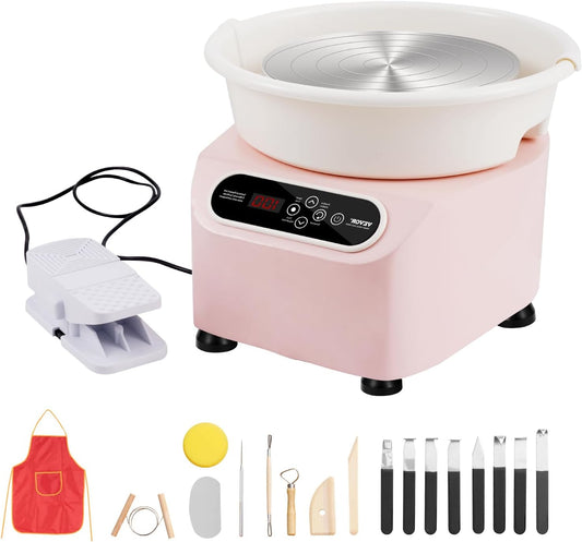 Pottenbakkersschijf – Keramiekdraaibank – Pottenbakkersmachine – Draaischijf – Keramiekapparaat – Roze – 28 cm Schijf – 350W Motorvermogen – Voetpedaal en Touchscreenregeling - QUORE