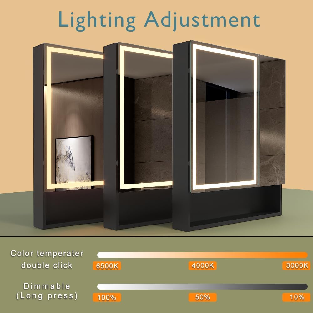 LED Spiegelkast Badkamer – Medicijnkast – Badkamerspiegel – Opbergkast – Verlichte Spiegel – Instelbare Kleurtemperatuur – Anti-Mist Functie – Stopcontact & USB Poort – 75x85 cm - QUORE