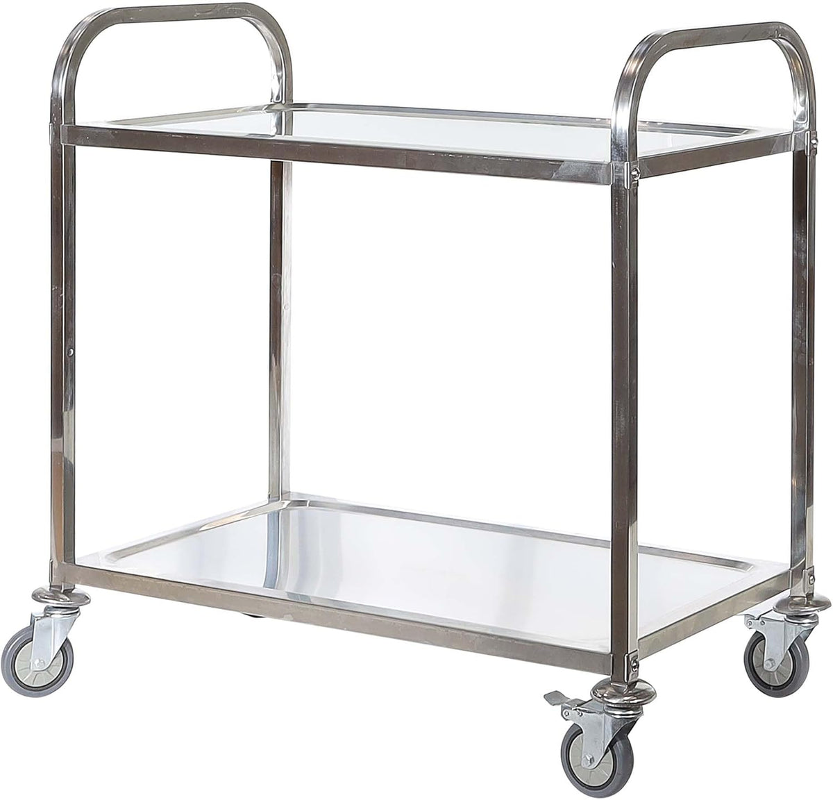 Serveerwagen 2 niveaus, roestvrij staal, tot 150 kg, keukentrolley, catering, horecawagen met remmen