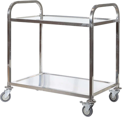 Serveerwagen 2 niveaus, roestvrij staal, tot 150 kg, keukentrolley, catering, horecawagen met remmen