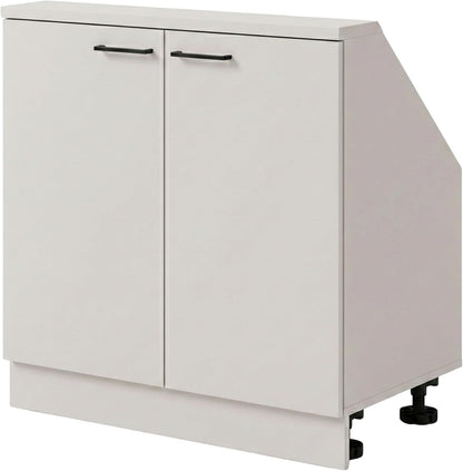 INNOVAHOME Knee Shelter Cabinet 80 cm – Low Loft Cabinet for Angled Walls with Robust Structure 18 mm (Hull & Back Wall), Metal Handles and Adjustable Legs – Polar White - QUORE