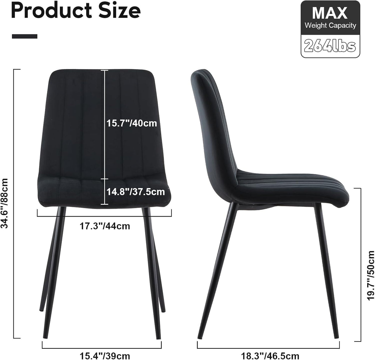 TUKAILAi Eetkamerstoelen, set van 2, zwart fluweel gestoffeerde zitstoelen met rugleuning en metalen poten, lounge make-upstoel voor thuis, woonkamer, slaapkamer, restaurant
