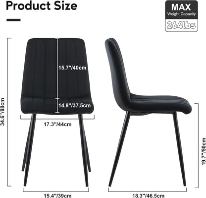 TUKAILAi Eetkamerstoelen, set van 2, zwart fluweel gestoffeerde zitstoelen met rugleuning en metalen poten, lounge make-upstoel voor thuis, woonkamer, slaapkamer, restaurant