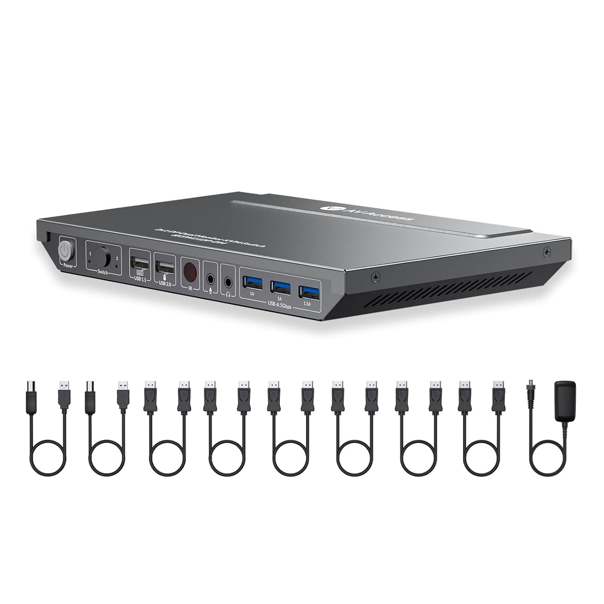 AV Access KVM-switch 2 computers 2 monitors DisplayPort 8K@60Hz 4K@165hz/144hz, DP KVM-switch dubbele monitoren met USB 3.0-poorten, audio uit IR-afstandsbediening, met alle kabels