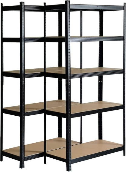 Set van 2 metalen rekken in set Hans Plus, 90 x 40 x 180 cm, met frame van zwart staal, met 5 verstelbare planken, belastbaar tot 875 kg, voor privé en professioneel gebruik