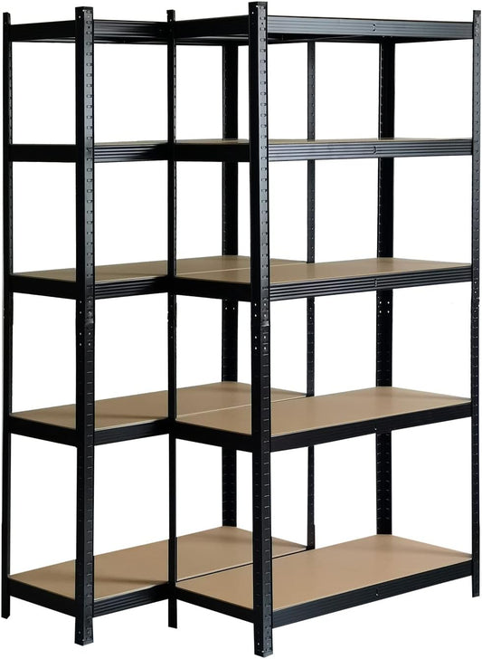 Set van 2 metalen rekken in set Hans Plus, 90 x 40 x 180 cm, met frame van zwart staal, met 5 verstelbare planken, belastbaar tot 875 kg, voor privé en professioneel gebruik