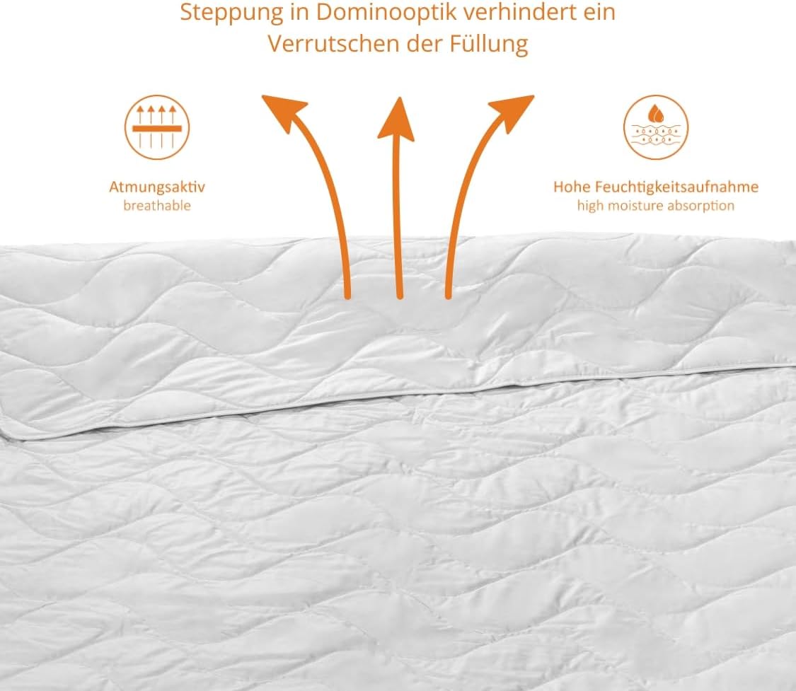 sleepling natuur dekbed van 100% wilde zijde 200 x 200 cm, voor de zomer, overtrek 100% katoen, Made in Germany, Ökotex, wasbaar op 40 graden, wit