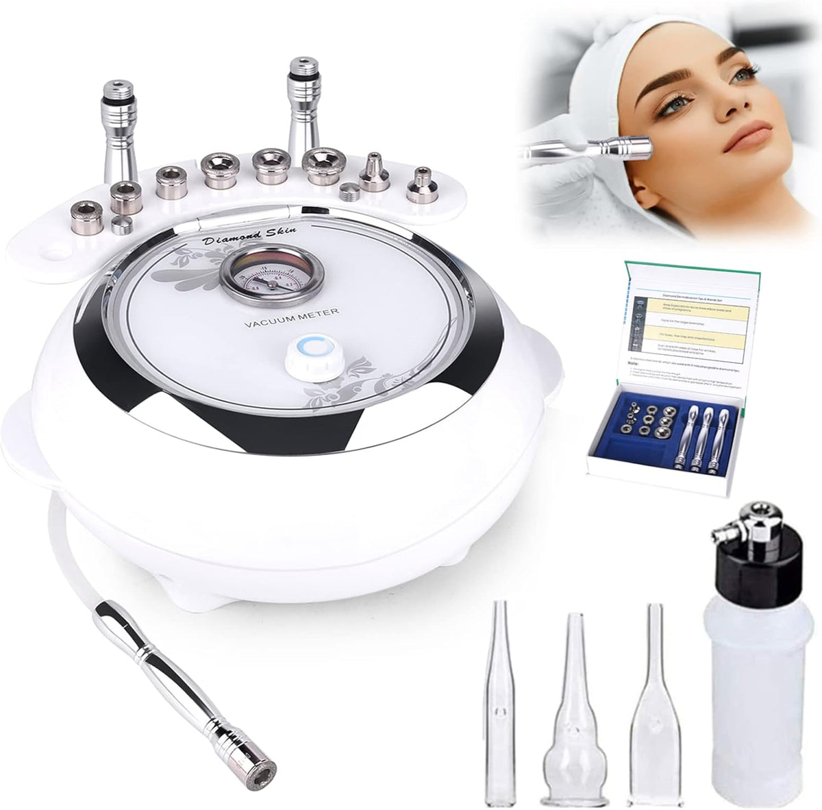 TwoWin Diamant Microdermabrasie Dermabrasie Machine, 3-in-1 Professionele Huidverjonging Acne Rimpel Behandeling Salon Apparatuur voor Gezicht met Vacuüm en Spray (Sterke Zuigkracht: 65-68 cmhg)