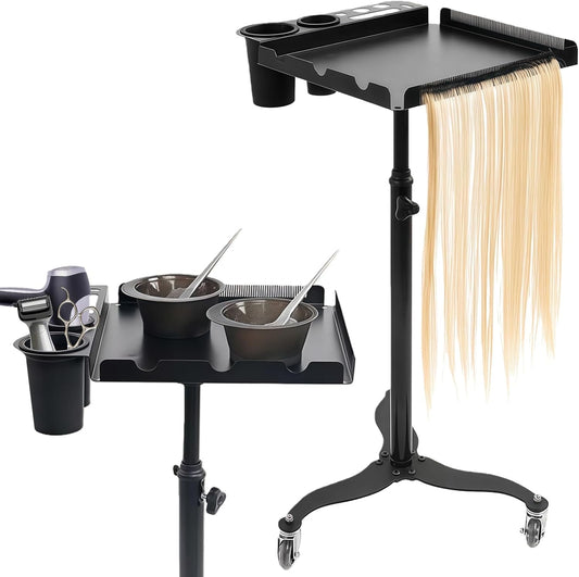 Salon-dienblad op wielen met standaard, in hoogte verstelbaar, salontafel, roestvrijstalen salonwagen, tabletwagen, kapperssalon, trolley, rolwagen, tattoo-werkstation, tafelstation voor tattoo, spa
