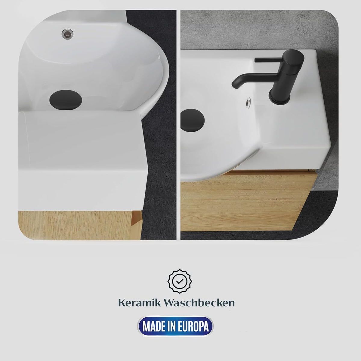 Alpenberger Bathroom Furniture Set with Washbasin, Hanging Bathroom Cabinet, Sink with Base Cabinet, Bathroom Cabinet with Mirror, Bathroom Cabinet for Small Bathrooms + Guest Toilet, Basin Cabinet - QUORE