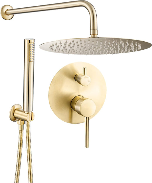 VALAZ Inbouwdouche, goud, geborsteld, rond, met sproeikop, 25 cm