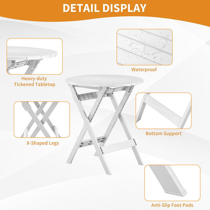 Plastic opvouwbare bistroset, 3-delige terrasbistroset, draagbare binnentafel en stoelen met rugleuning, opvouwbare terrasmeubelset voor balkon, veranda, achtertuin, tuin, zwembad (wit)
