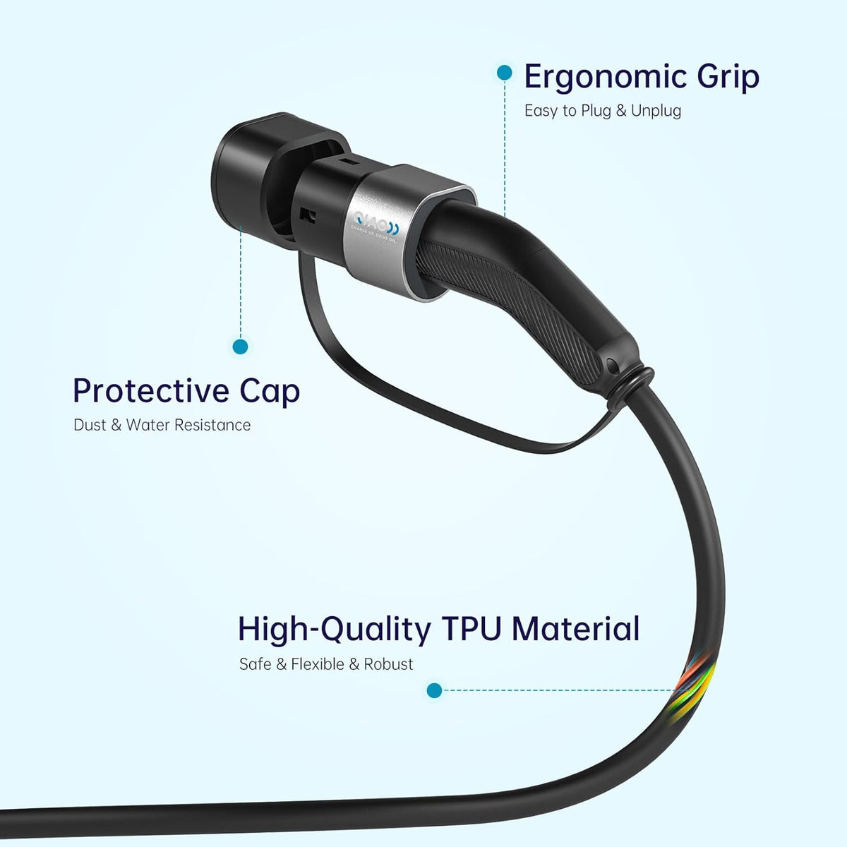 QIAO)) oplaadkabel type 2, Electric Car Type 2 to Type 2 IEC 62196 EV Charger Cable, Mode 3 EVs en PHEVs Fast Charging Cable with Carry Bag (11 kW, 10 M)