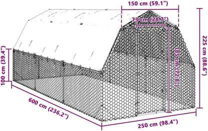 vidaXL Chicken coop with roof 2.5x6x2.25m galvanized steel - QUORE