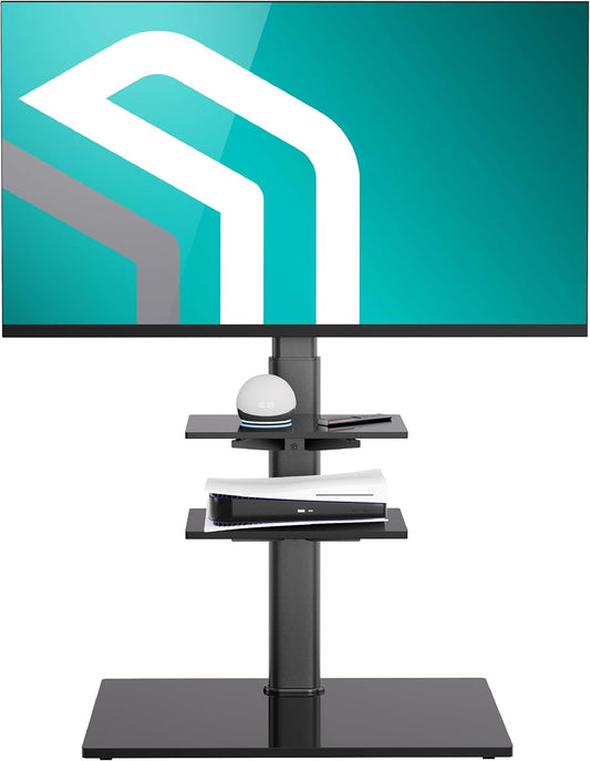 ONKRON TV Vloerstandaard voor 32-65 inch TV’s tot 40 kg, universele TV standaard kantelbaar en in hoogte verstelbaar max 600x400 VESA Standaard TV statief/TV wagen met wielen zwart TS5550-B