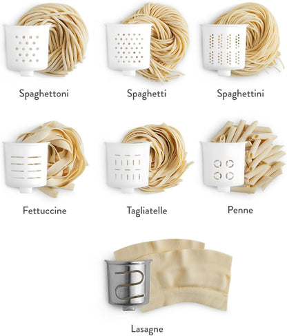 Sprenglane Nina Elektrische pastamachine met geïntegreerde weegschaal, 7 pastaopzetstukken, 180 W, 600 g deeg, automatisch verse pasta bereiden in minder dan 30 minuten