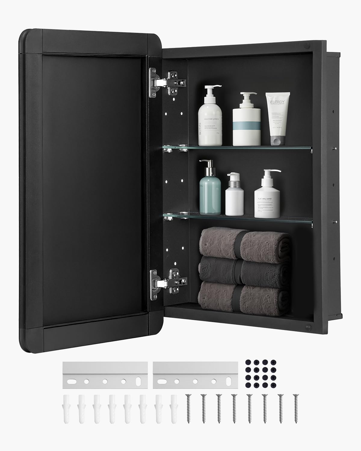VEVOR Medicijnkastje, 40,6 x 61 cm, medicijnkast voor badkamer met spiegel, aluminium frame, badkamerhangkast, 2-laags verstelbare planken, inbouw- en wandmontage