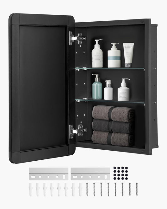 VEVOR Medicijnkastje, 40,6 x 61 cm, medicijnkast voor badkamer met spiegel, aluminium frame, badkamerhangkast, 2-laags verstelbare planken, inbouw- en wandmontage