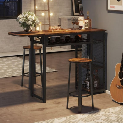 Bartafelset, bartafel met 2 barkrukken, eettafel, statafel met wijnglashouder en plank, keukentafel in industriële stijl, statafel voor bar, bistro en woonkamer (bruin)