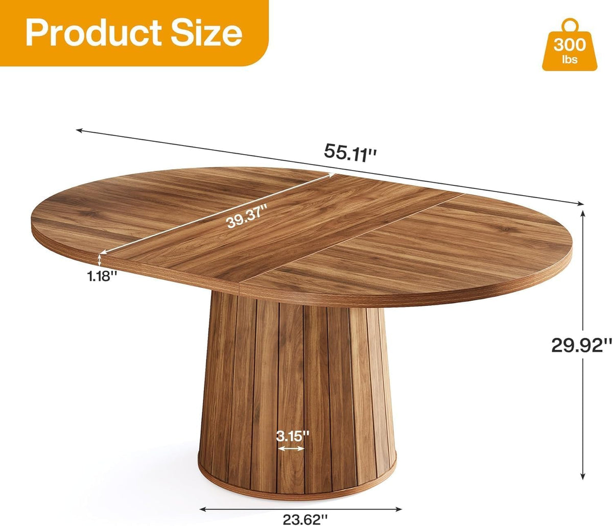 Ovale Eettafel – Eetkamertafel – Tafel – Keukentafel – Houten Tafel – Farmhouse Stijl – 140x100 cm – Stevig Houten Tafelblad - QUORE