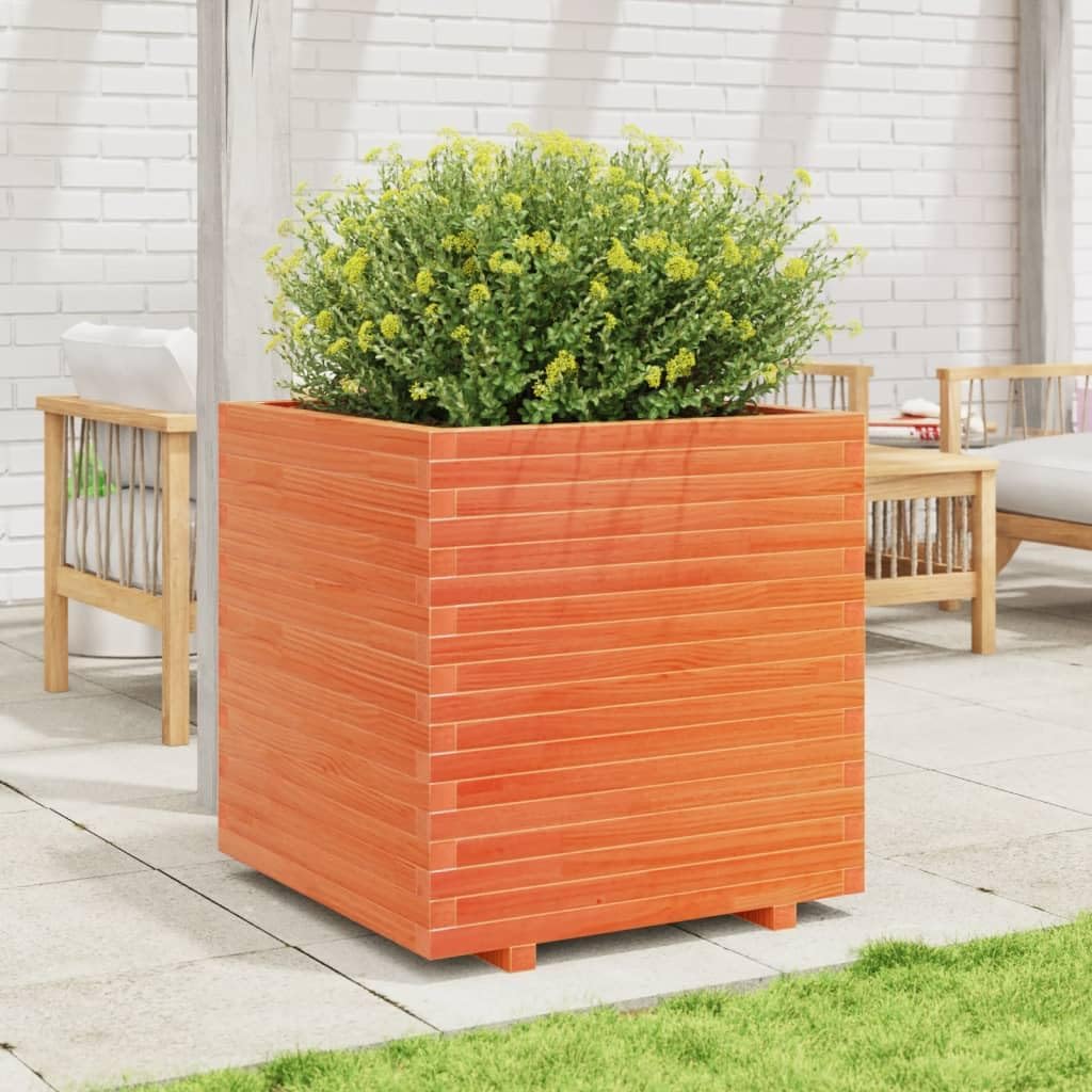Flower Box Wax Brown 70 x 70 x 72.5 cm Solid Pine Wood Flower Box on Legs Pot with Trellis Planter Patio - QUORE