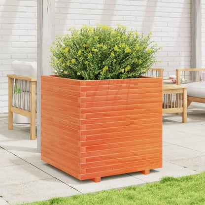 Flower Box Wax Brown 70 x 70 x 72.5 cm Solid Pine Wood Flower Box on Legs Pot with Trellis Planter Patio - QUORE