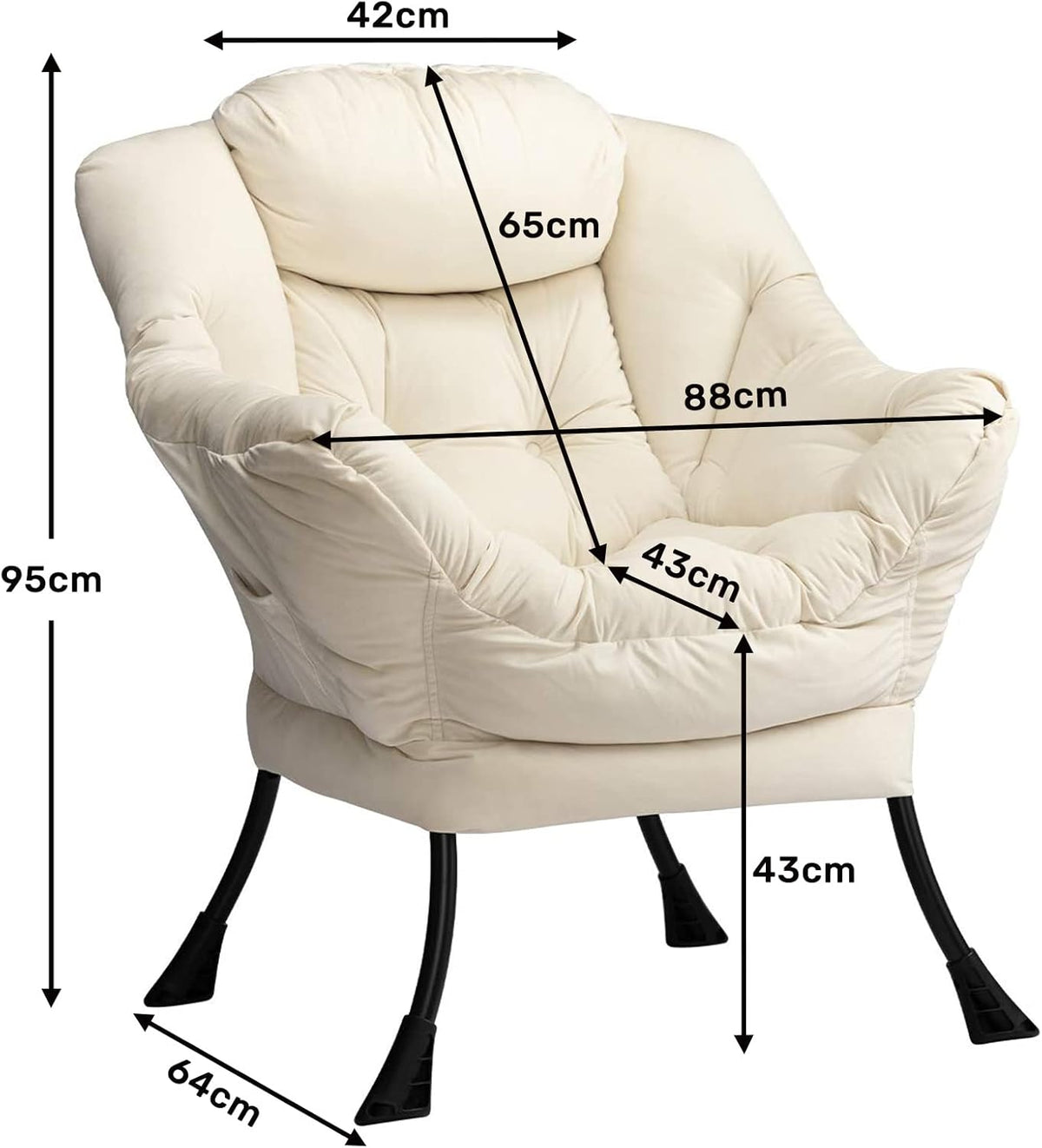 HollyHOME Relax Fauteuil Woonkamer Stoel Slaapkamer Stoel Lounge Stoel met Armleuningen Leesstoel Accentstoel met Stalen Frame, Beige
