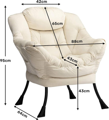 HollyHOME Relax Fauteuil Woonkamer Stoel Slaapkamer Stoel Lounge Stoel met Armleuningen Leesstoel Accentstoel met Stalen Frame, Beige