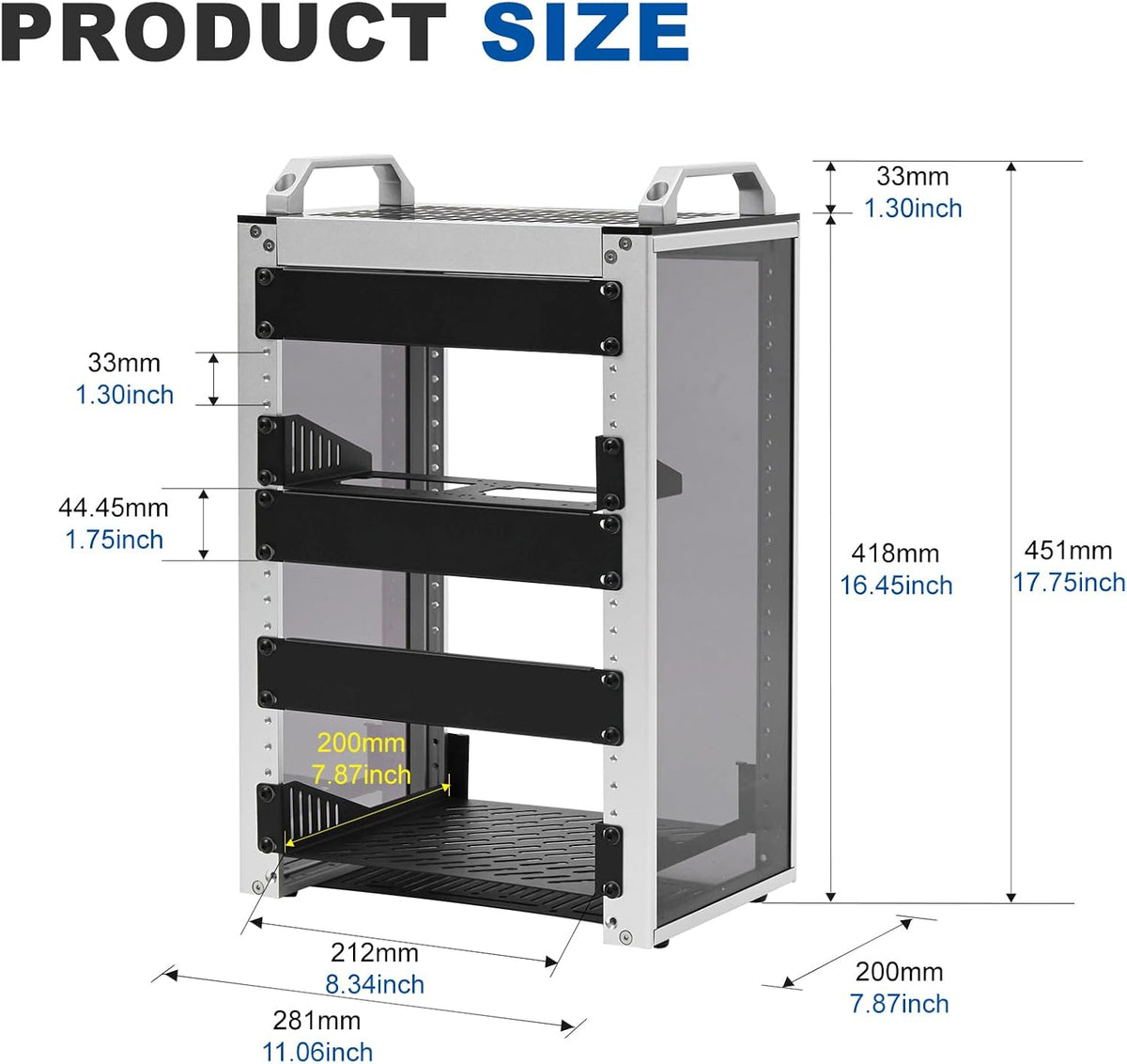 10 Inch Serverkast Zilver – Rackkast – Netwerkkast – Rekkast – Serverrack – 8U Compact Formaat – Open Constructie Met Transparante Acryl Zijkanten
