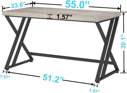 LVB Grijs computerbureau, industrieel houten pc-gaming grijs bureau voor thuiskantoor, moderne houten metalen studiewerk slaapkamertafel, boerderij executive schrijfbureau met opslag, 140 cm,