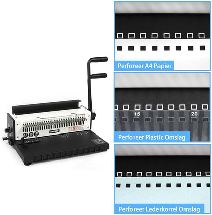 RAYSON TD-1500B34 Metaaldraad bindmachine – 3:1 ponsafstand, 34 gaten, perforeert 15 A4-bladzijden, bindt tot 130 pagina’s, Aanpasbaar ponsmes