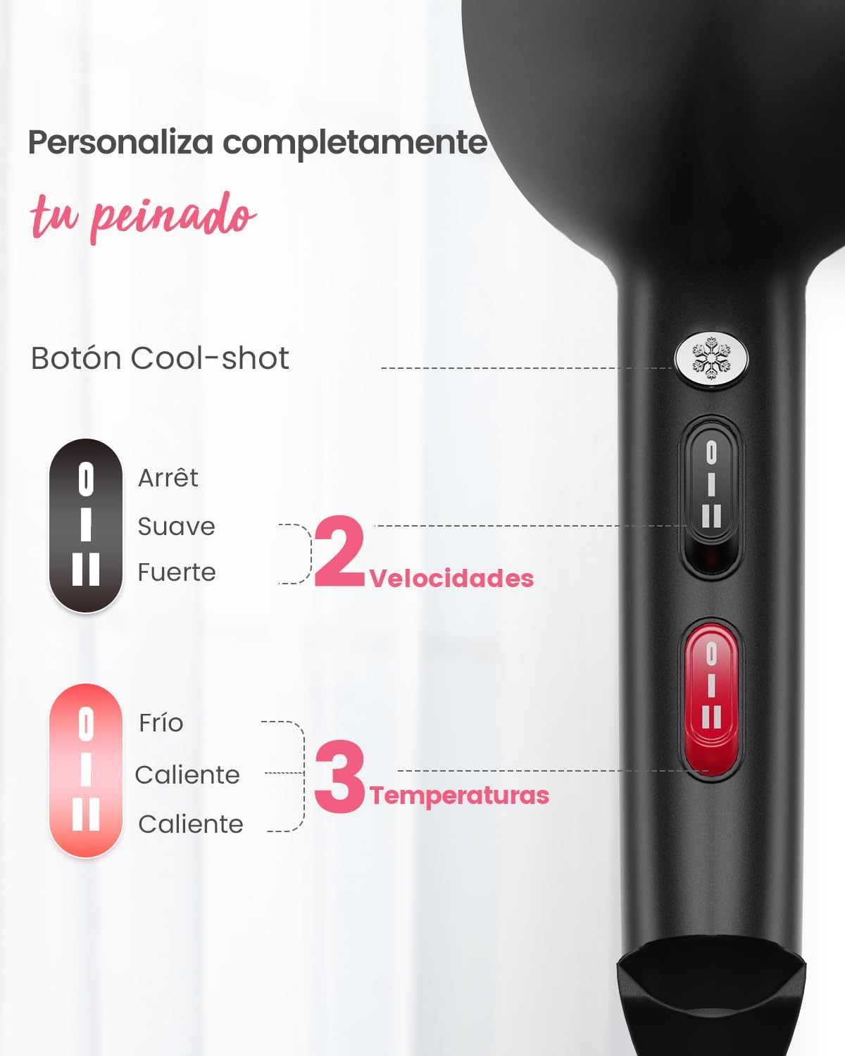 Dekuri Ionen föhn, professionele haardroger met diffuser en 2 stylingsproeiers, 3 warmtestanden en 2 blaasstanden, 2,5 m kabelföhn, krachtige haardroger voor het hele gezin