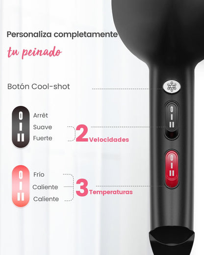 Dekuri Ionen föhn, professionele haardroger met diffuser en 2 stylingsproeiers, 3 warmtestanden en 2 blaasstanden, 2,5 m kabelföhn, krachtige haardroger voor het hele gezin