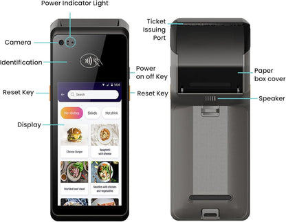 POS kassabonprinter, 5-inch scherm 4G Wifi 1D 2D QR NFC Handheld PDA Printer 5.0MP autofocus camera achteraan Naadloze connectiviteit 58 mm Thermische printer Voor kleine bedrijven