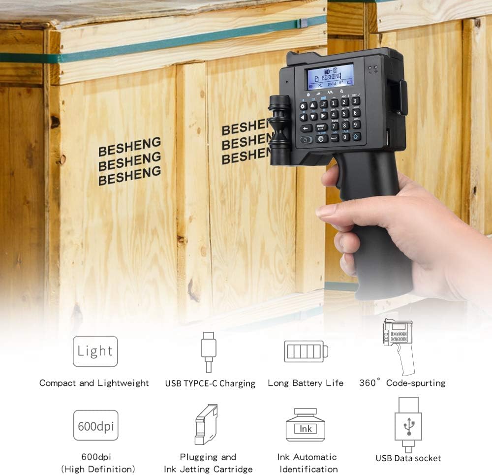 PT2000SE Draagbare Handheld Printer met Snel Drogende Inktcartridge, Handheld Inkjetprinter voor Tekst Datum Barcode QR Code - Afdrukken op Metaal, Karton, Hout