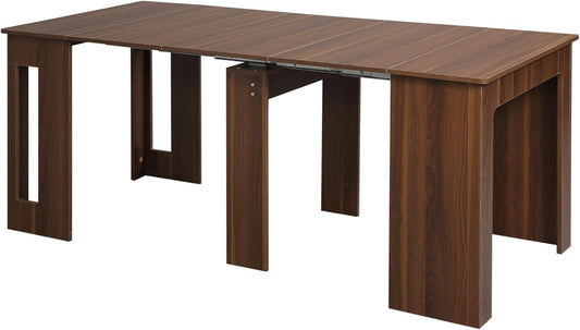 HOMCOM eettafel, vouwtafel, uitschuifbare keukentafel, eetkamertafel, houten tafel voor woonkamer, eetkamer, ruimtebesparend, modern design, spaanplaat, bruin, 60-180 x 85 x 75 cm