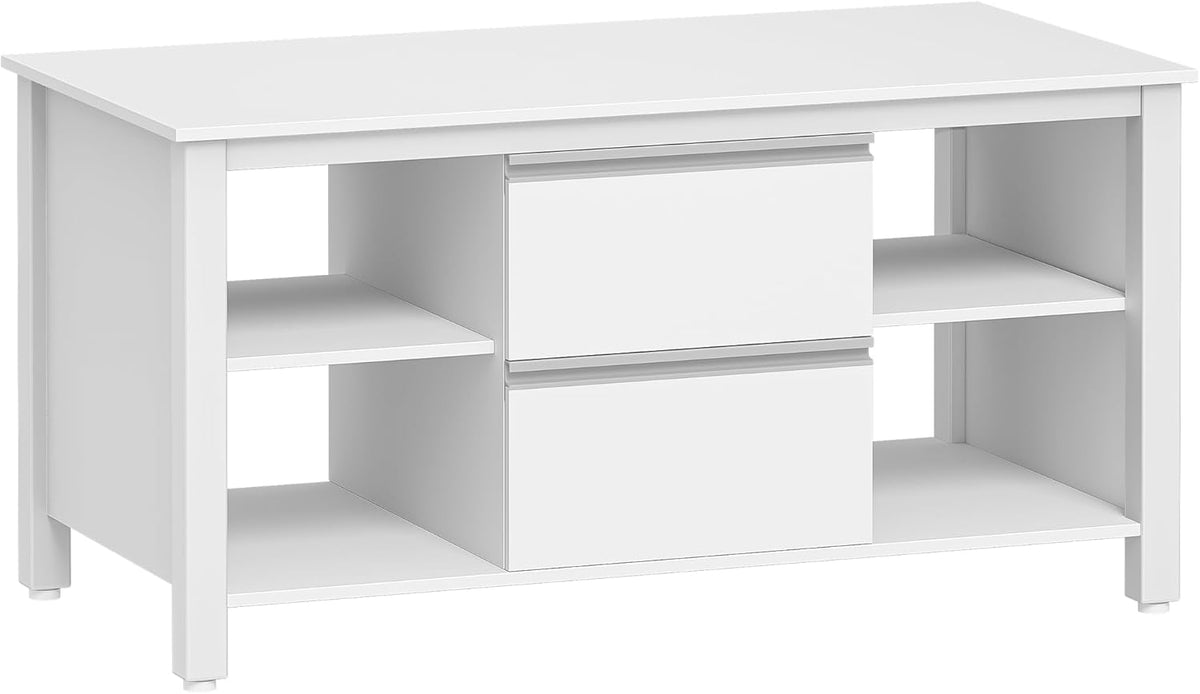 Hzuaneri coffee table, coffee table with 2 drawers and 4 open compartments, coffee tables with sofa, steel table legs, for living room, 50 x 100 x 50 cm white-silver CT22003W