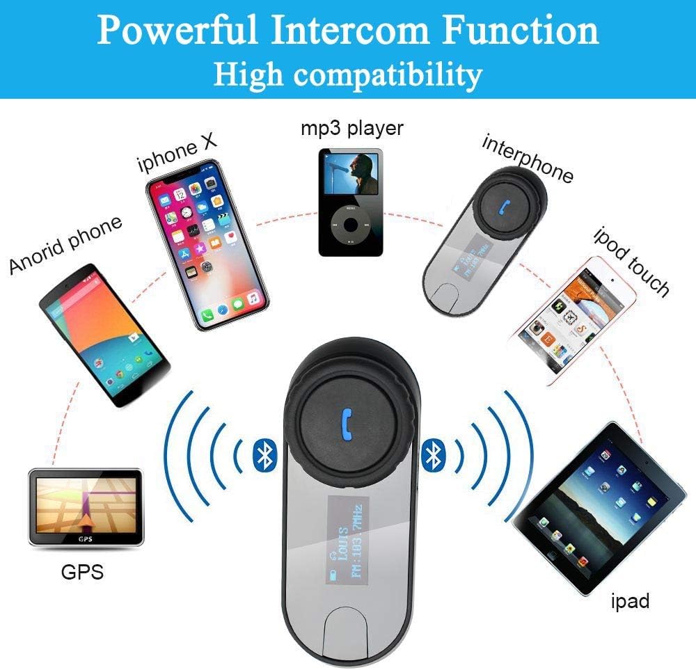 FreedConn Motorfiets communicatiesysteem, helm bluetooth intercom, helm headset (800 m bereik, zodat draadloos bellen,mp3-muziek beluisteren, FM-radio (2 set met zachte kabel)