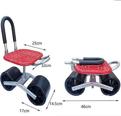 Garden cart - Stool - with 3 wheels - Garden aid - Height adjustable - Red